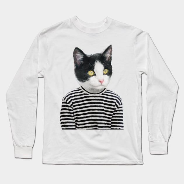 Cute Punk Black and White Cat Long Sleeve T-Shirt by DarkMaskedCats